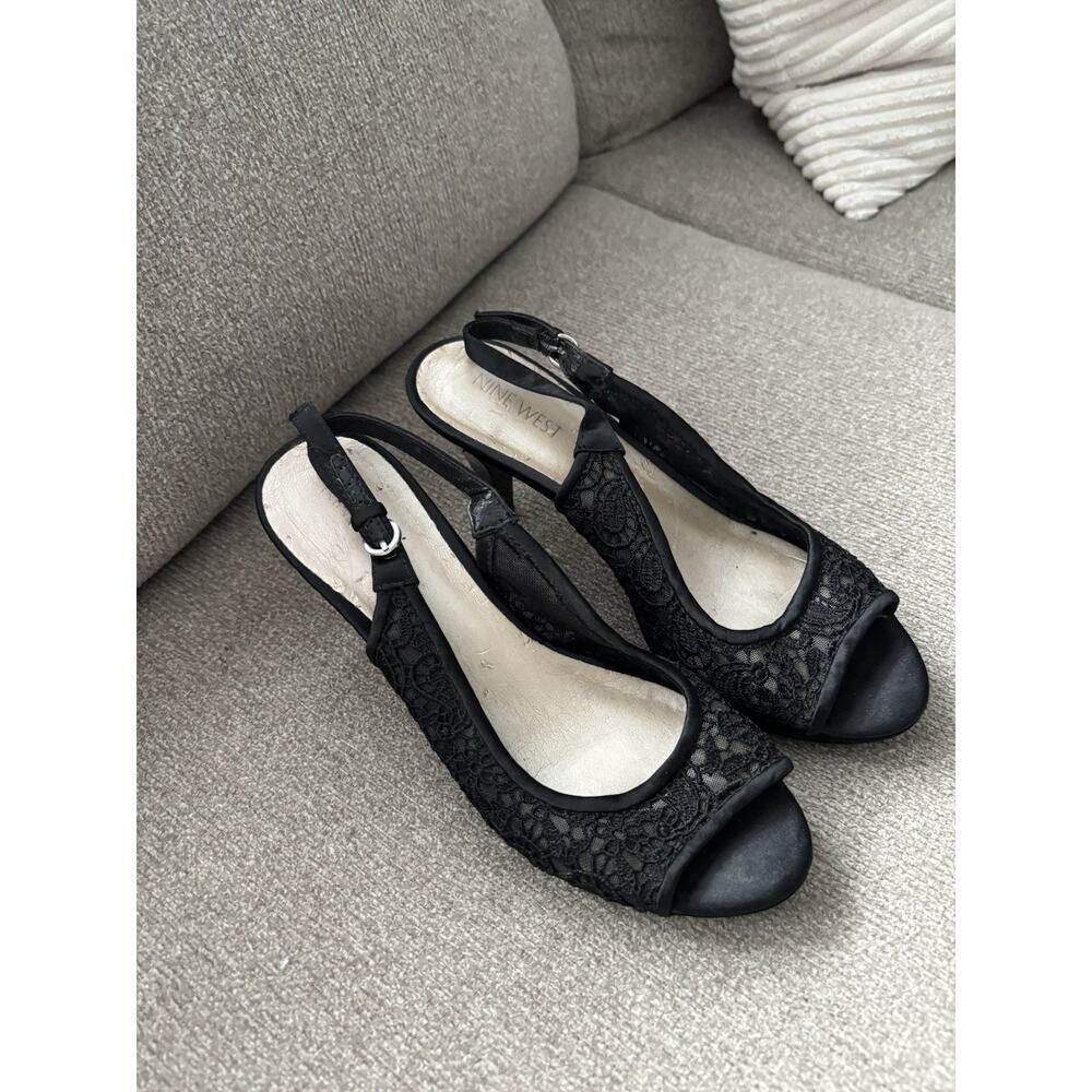Black Lace Peep-Toe Sandals Size 7 Business Casual Chic Feminine